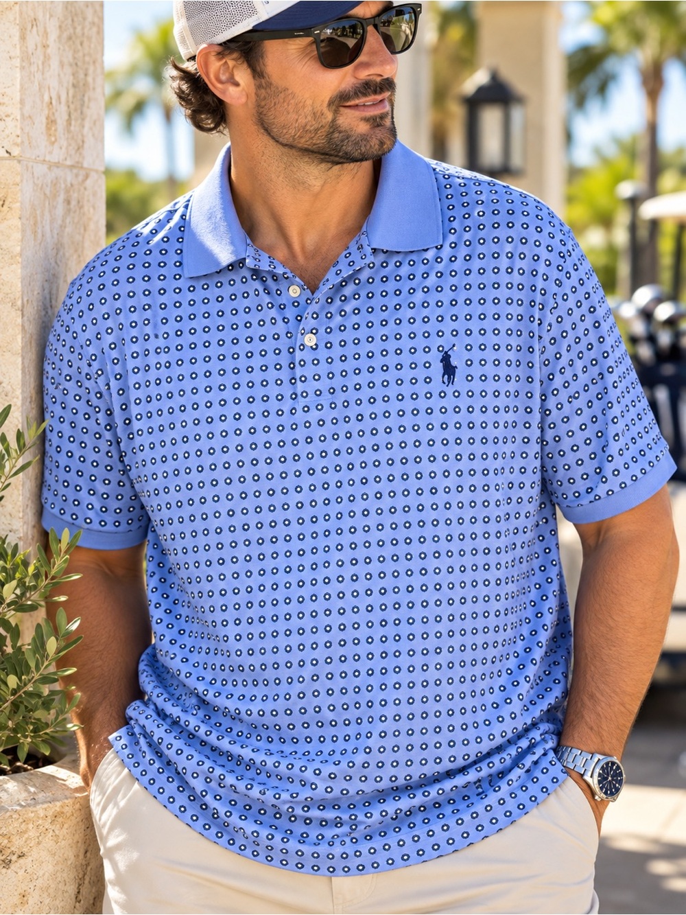 Polo Ralph Lauren Big & Tall 3XB Blue Geo Print Polo Shirt Pony Logo #591